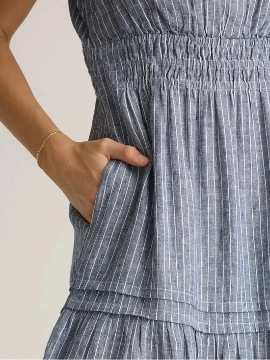 Quince Womens 100% European Linen Tiered Maxi Dress Chambray Stripe XL - Picture 5 of 11